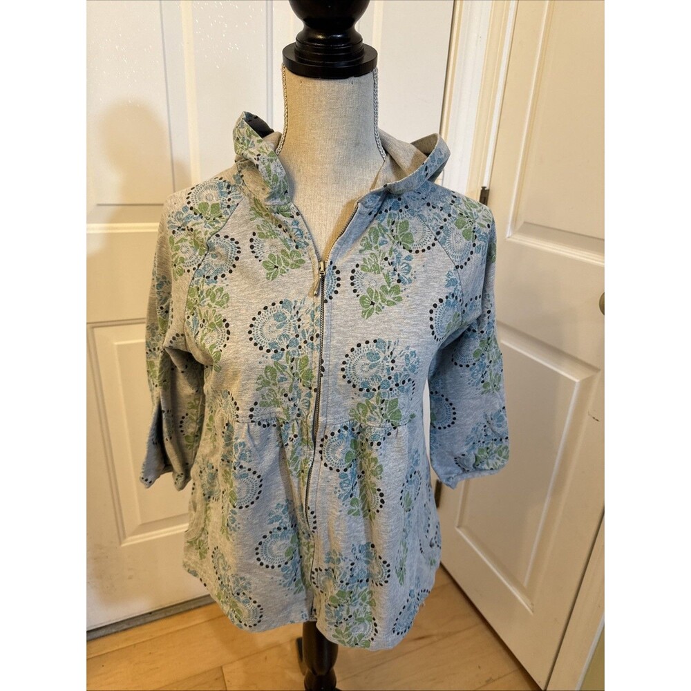 CUTE AND COZY Style And Co Size M Gray Paisley Hoodie Three Quarter Sleeve
